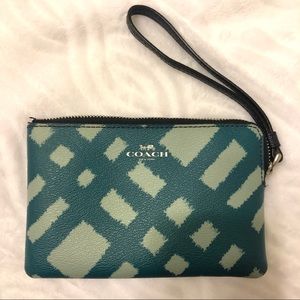 Coach Wild Plaid Corner Zip Wristlet